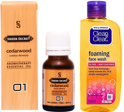 

SHEER SECRET CEDARWOOD ESSENTIAL OIL 15 ML and CLEAN & CLEAR FOAMING FACE WASH 100 ML(Set of 2)