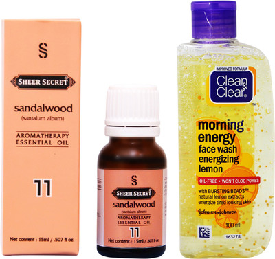 

SHEER SECRET SANDALWOOD ESSENTIAL OIL 15 ML and CLEAN & CLEAR MORNING ENERGY LEMON FACE WASH 100 ML(Set of 2)
