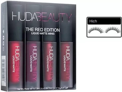 

hich Huda Beauty Combo of 4 pc set matte lipstick With 1 Pair Eyelashes(Set of 2)