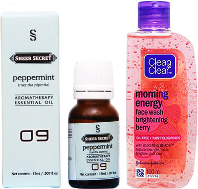 

SHEER SECRET PEPPERMINT ESSENTIAL OIL 15 ML and CLEAN & CLEAR MORNING ENERGY BERRY FACE WASH 100 ML(Set of 2)