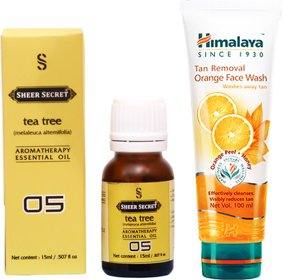 

SHEER SECRET TEA TREE ESSENTIAL OIL 15 ML and HIMALAYA TAN REMOVAL ORANGE FACE WASH 100 ML(Set of 2)