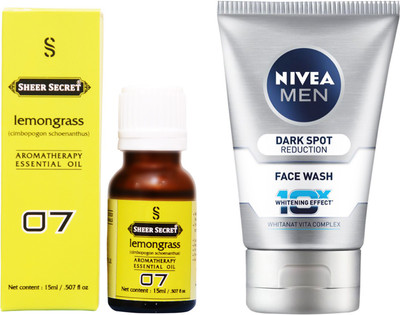 

SHEER SECRET LEMONGRASS ESSENTIAL OIL 15 ML and NIVEA DARK SPOT REDUCTION FACE WASH 100 ML(Set of 2)