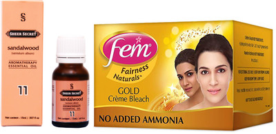 

SHEER SECRET SANDALWOOD ESSENTIAL OIL 15ML and FEM GOLD BLEACH 30 GRAMS(Set of 2)