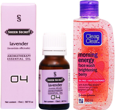 

SHEER SECRET LAVENDER ESSENTIAL OIL 15 ML and CLEAN & CLEAR MORNING ENERGY BERRY FACE WASH 100 ML(Set of 2)