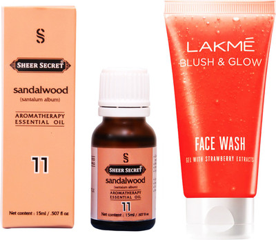 

SHEER SECRET SANDALWOOD ESSENTIAL OIL 15 ML and LAKME BLUSH & GLOW STRAWBERRY GEL FACE WASH 100 ML(Set of 2)