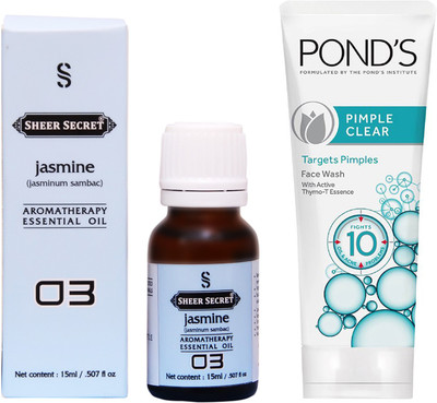 

SHEER SECRET JASMINE ESSENTIAL OIL 15 ML and POND'S PIMPLE CLEAR FACE WASH 100 ML(Set of 2)