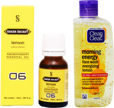 

SHEER SECRET LEMON ESSENTIAL OIL 15 ML and CLEAN & CLEAR MORNING ENERGY LEMON FACE WASH 100 ML(Set of 2)