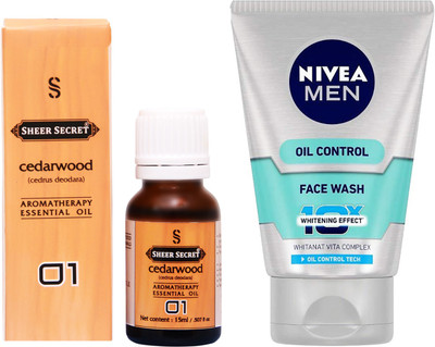 

SHEER SECRET CEDARWOOD ESSENTIAL OIL 15 ML and NIVEA OIL CONTROL FACE WASH 100 ML(Set of 2)