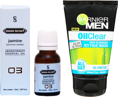 

SHEER SECRET JASMINE ESSENTIAL OIL 15 ML and GARNIER MEN'S OIL CLEAR FACE WASH 100 ML(Set of 2)