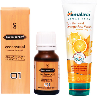 

SHEER SECRET CEDARWOOD ESSENTIAL OIL 15 ML and HIMALAYA TAN REMOVAL ORANGE FACE WASH 100 ML(Set of 2)