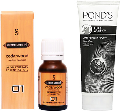 

SHEER SECRET CEDARWOOD ESSENTIAL OIL 15 ML and POND'S PURE WHITE FACE WASH 100 ML(Set of 2)