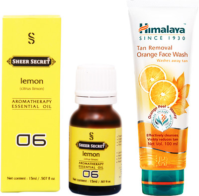

SHEER SECRET LEMON ESSENTIAL OIL 15 ML and HIMALAYA TAN REMOVAL ORANGE FACE WASH 100 ML(Set of 2)