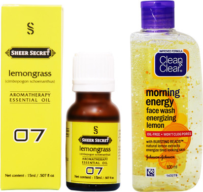 

SHEER SECRET LEMONGRASS ESSENTIAL OIL 15 ML and CLEAN & CLEAR MORNING ENERGY LEMON FACE WASH 100 ML(Set of 2)