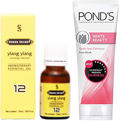 

SHEER SECRET YLANG YLANG ESSENTIAL OIL 15 ML and POND'S WHITE BEAUTY FACE WASH 100 ML(Set of 2)