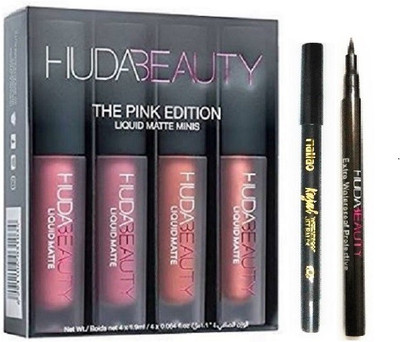 

Huda Beauty Liquid Mattee Pink Edition with eyeliner and kajal(Set of 3)