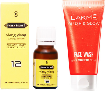 

SHEER SECRET YLANG YLANG ESSENTIAL OIL 15 ML and LAKME BLUSH & GLOW STRAWBERRY GEL FACE WASH 100 ML(Set of 2)