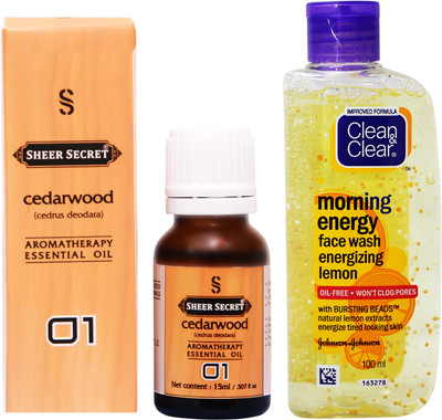 

SHEER SECRET CEDARWOOD ESSENTIAL OIL 15 ML and CLEAN & CLEAR MORNING ENERGY LEMON FACE WASH 100 ML(Set of 2)