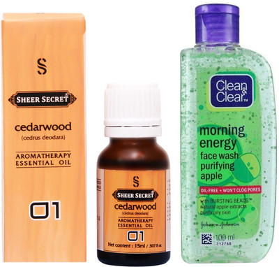 

SHEER SECRET CEDARWOOD ESSENTIAL OIL 15 ML and CLEAN & CLEAR MORNING ENERGY APPLE FACE WASH 100 ML(Set of 2)