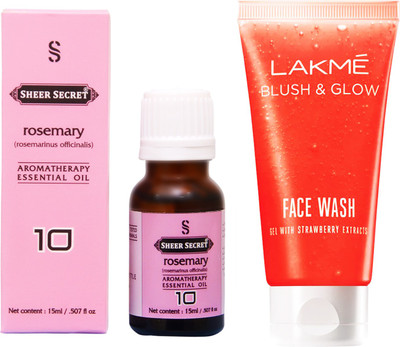 

SHEER SECRET ROSEMARY ESSENTIAL OIL 15 ML and LAKME BLUSH & GLOW STRAWBERRY GEL FACE WASH 100 ML(Set of 2)