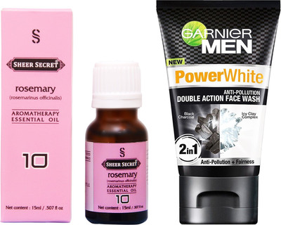 

SHEER SECRET ROSEMARY ESSENTIAL OIL 15 ML and GARNIER MEN'S DOUBLE ACTION FACE WASH 100 ML(Set of 2)