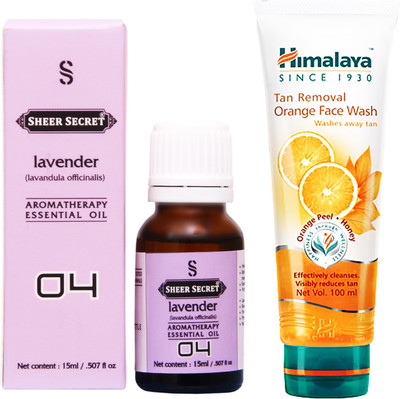 

SHEER SECRET LAVENDER ESSENTIAL OIL 15 ML and HIMALAYA TAN REMOVAL ORANGE FACE WASH 100 ML(Set of 2)