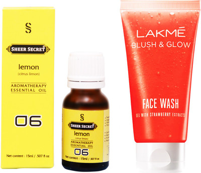 

SHEER SECRET LEMON ESSENTIAL OIL 15 ML and LAKME BLUSH & GLOW STRAWBERRY GEL FACE WASH 100 ML(Set of 2)