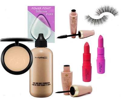 

POWER POINT silicon puff, face & body foundation, compact, lipstick , liner mascara , eyelashes ( set of 8 )(Set of 8)