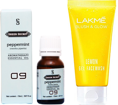 

SHEER SECRET PEPPERMINT ESSENTIAL OIL 15 ML and LAKME BLUSH & GLOW LEMON GEL FACE WASH 100 ML(Set of 2)