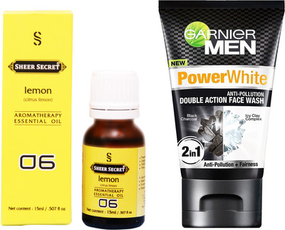 

SHEER SECRET LEMON ESSENTIAL OIL 15 ML and GARNIER MEN'S DOUBLE ACTION FACE WASH 100 ML(Set of 2)