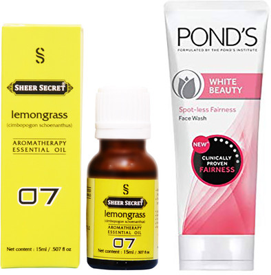

SHEER SECRET LEMONGRASS ESSENTIAL OIL 15 ML and POND'S WHITE BEAUTY FACE WASH 100 ML(Set of 2)