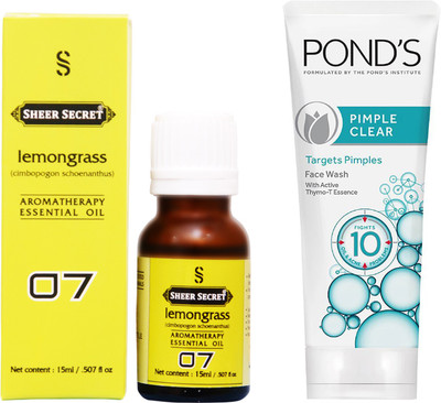 

SHEER SECRET LEMONGRASS ESSENTIAL OIL 15 ML and POND'S PIMPLE CLEAR FACE WASH 100 ML(Set of 2)