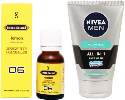 

SHEER SECRET LEMON ESSENTIAL OIL 15 ML and NIVEA ALL IN 1 FACE WASH 100 ML(Set of 2)