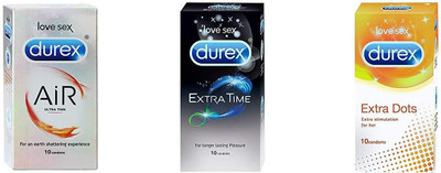 Durex ultra thin extra thin and extra dot 10,3=30S Condom(Set of 3, 10S)