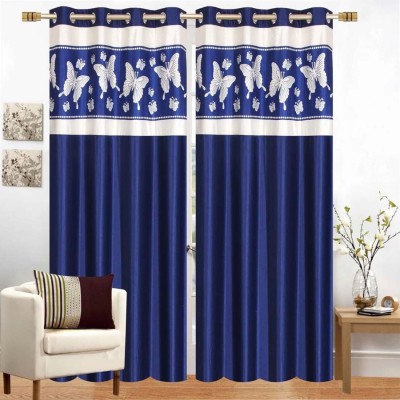 Soulful Creations 152 cm (5 ft) Polyester Room Darkening Window Curtain (Pack Of 2)(Self Design, Navy Blue)