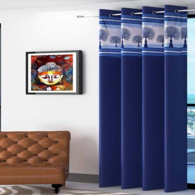 Soulful Creations 272 cm (9 ft) Polyester Room Darkening Long Door Curtain Single Curtain(Self Design, Navy Blue)