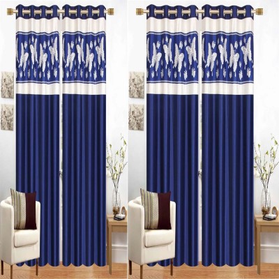 Soulful Creations 272 cm (9 ft) Polyester Room Darkening Long Door Curtain (Pack Of 4)(Self Design, Navy Blue)