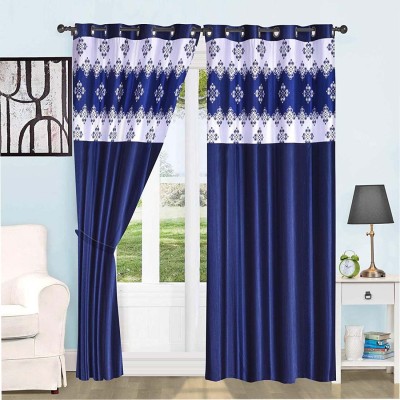 Soulful Creations 212 cm (7 ft) Polyester Room Darkening Door Curtain (Pack Of 2)(Printed, Navy Blue)