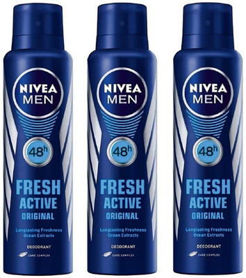 

Nivea FRESH ACTIVE ORIGINAL DEO + FRESH ACTIVE ORIGINAL DEO + FRESH ACTIVE ORIGINAL DEO Perfume Body Spray - For Men(450 ml, Pack of 3)