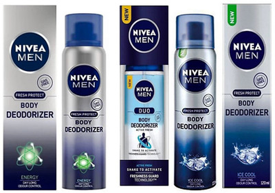 

Nivea Men BODY DEODORIZER ENERGY Perfume Body Spray - For Men(340 ml, Pack of 3)