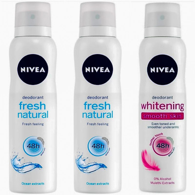

Nivea FRESH NATURAL DEO + FRESH NATURAL DEO + WHITENING SMOOTH SKIN DEO Perfume Body Spray - For Women(450 ml, Pack of 3)