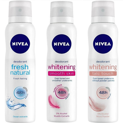 

Nivea FRESH NATURAL DEO + WHITENING SMOOTH SKIN DEO + WHITENING TALC TOUCH DEO Deodorant Spray - For Women(450 ml, Pack of 3)