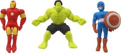 

Parteet New Avenger Erasers Set of 3-for Birthday Party for Kids Non-Toxic Eraser(Mlticolor)