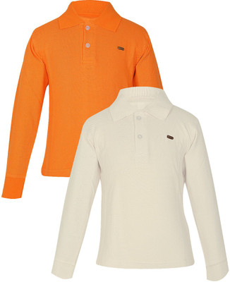 

Gkidz Boys Solid Cotton T Shirt(Orange, Pack of 2, White