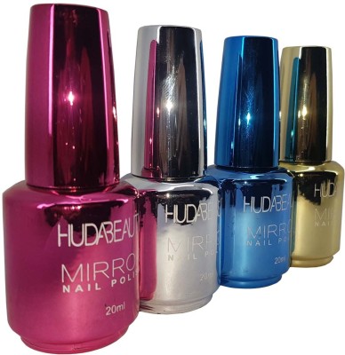 

Huda Beauty Mirror Nail Polish Pack of 4 Hot Mirror Shades Blue & 3 more shades(Pack of 4)