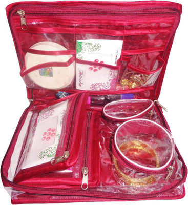 

KINDRED Satin Jewellery Organizer Folding 2 Churi Bangle Pouch Storage box Jewellery Vanity Box(Maroon)