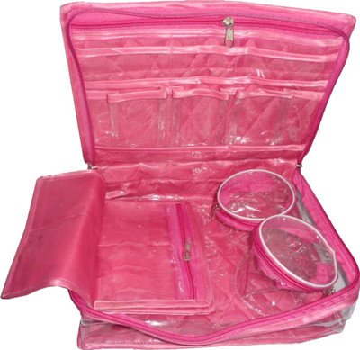 

KINDRED Satin Jewellery Organizer Folding 2 Churi Bangle Pouch Storage box Jewellery Vanity Box(Pink)