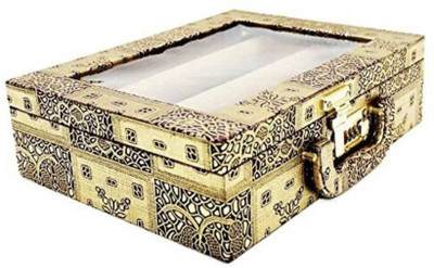 

DC Stylish Golden( Transparent Upper) Bangles Box With Lock System And 3 Rods Size L*B*H :32*25*9 Cm Bangls Box Vanity Box (Golden) jwellery Vanity Box(Gold)