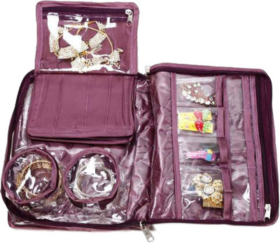 

KINDRED Satin Jewellery Organizer Folding 2 Churi Bangle Pouch Storage box Jewellery Vanity Box(Purple)