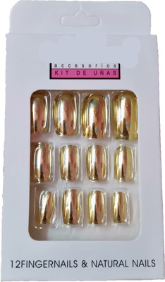 

Beautyhub artificial metallic mirror look fake nails golden color golden(Pack of 12)