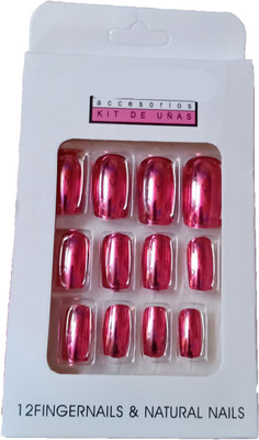 

Beautyhub Artificial metallic mirror look fake nails red color Red(Pack of 12)